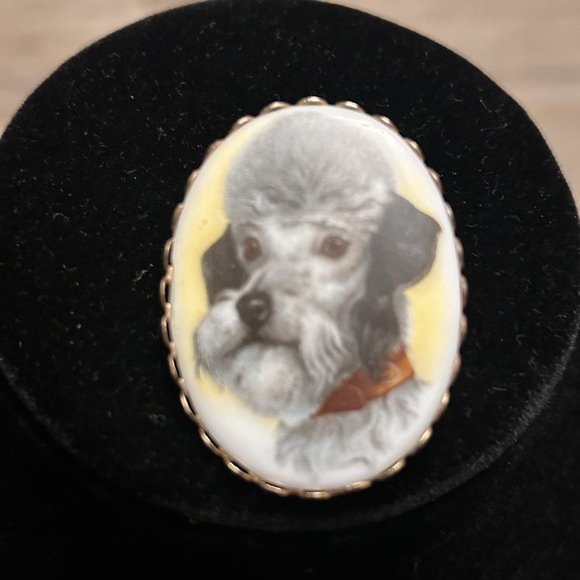 The Unbranded Brand Jewelry - Vintage White Gray Schnauzer Poodle Dog Framed Pin Brooch Jewelry